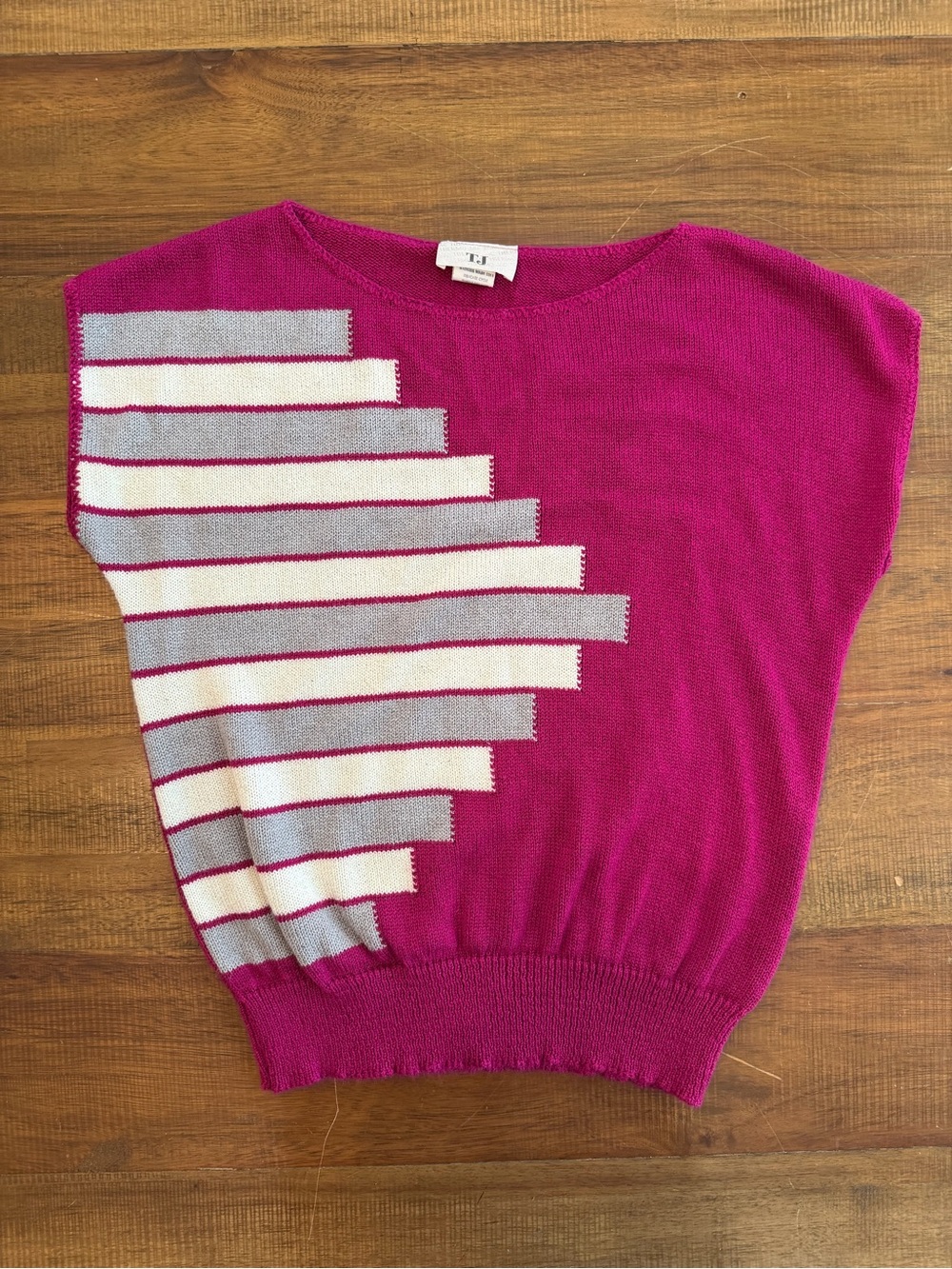 TJ, Thermo Jac, Women’s Magenta Striped Short-Sleeve Sweater Top